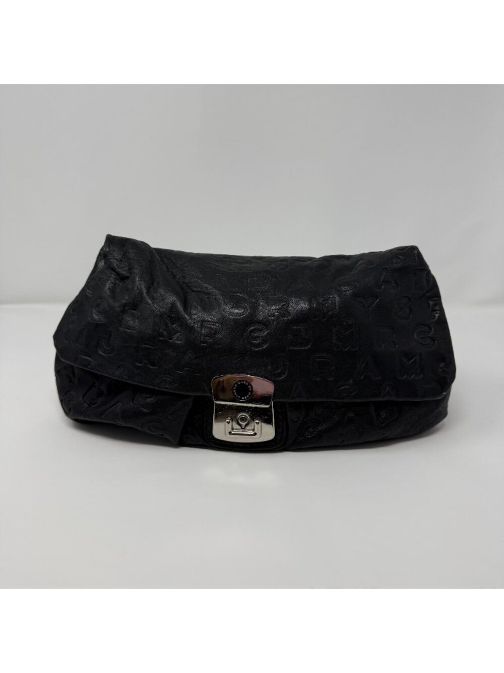 Marc by Marc Jabocs Black Embossed Letters Lamb Leather Clutch Designer Purse